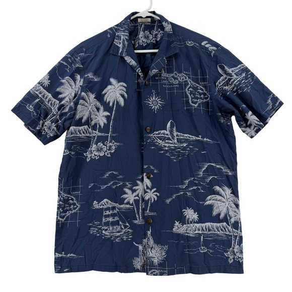 royal creations Other - Royal Creations Shirt Mens Large Blue Hawaiian Map Short Sleeve Button Up Aloha